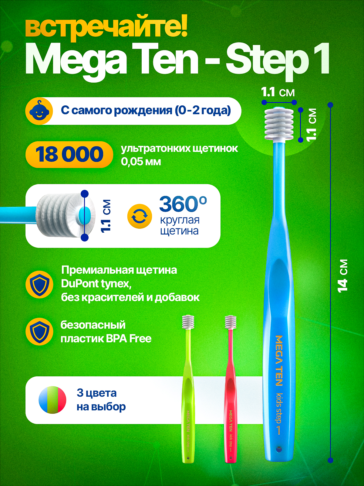 Зубная щетка классическая MegaTen от 0 лет - фото 3