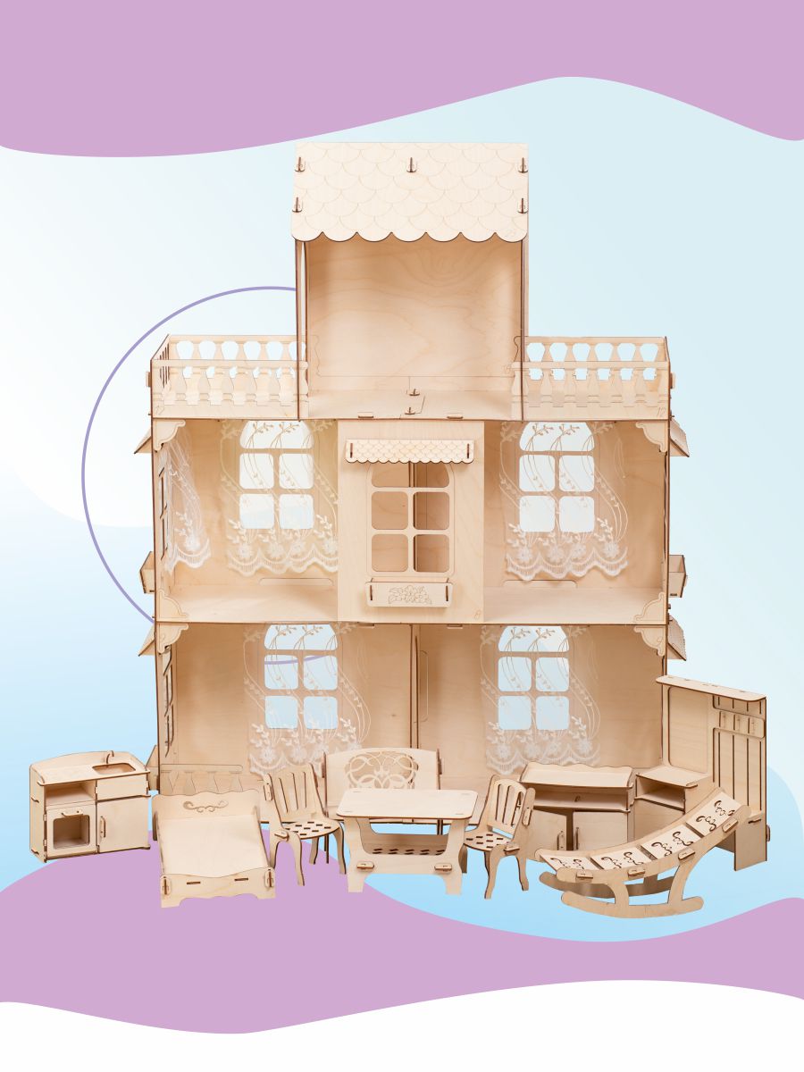 Домик для кукол ViromToys 41.3 см с мебелью ДФ0004 - фото 1
