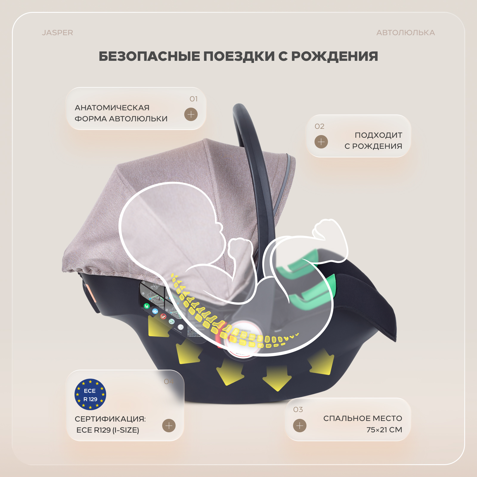 Коляска трансформер MOWbaby Jasper 3в1, beige бежевый - фото 13