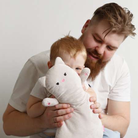 Мягкая игрушка-подушка Мякиши плюшевая бежево-серая кошечка Молли