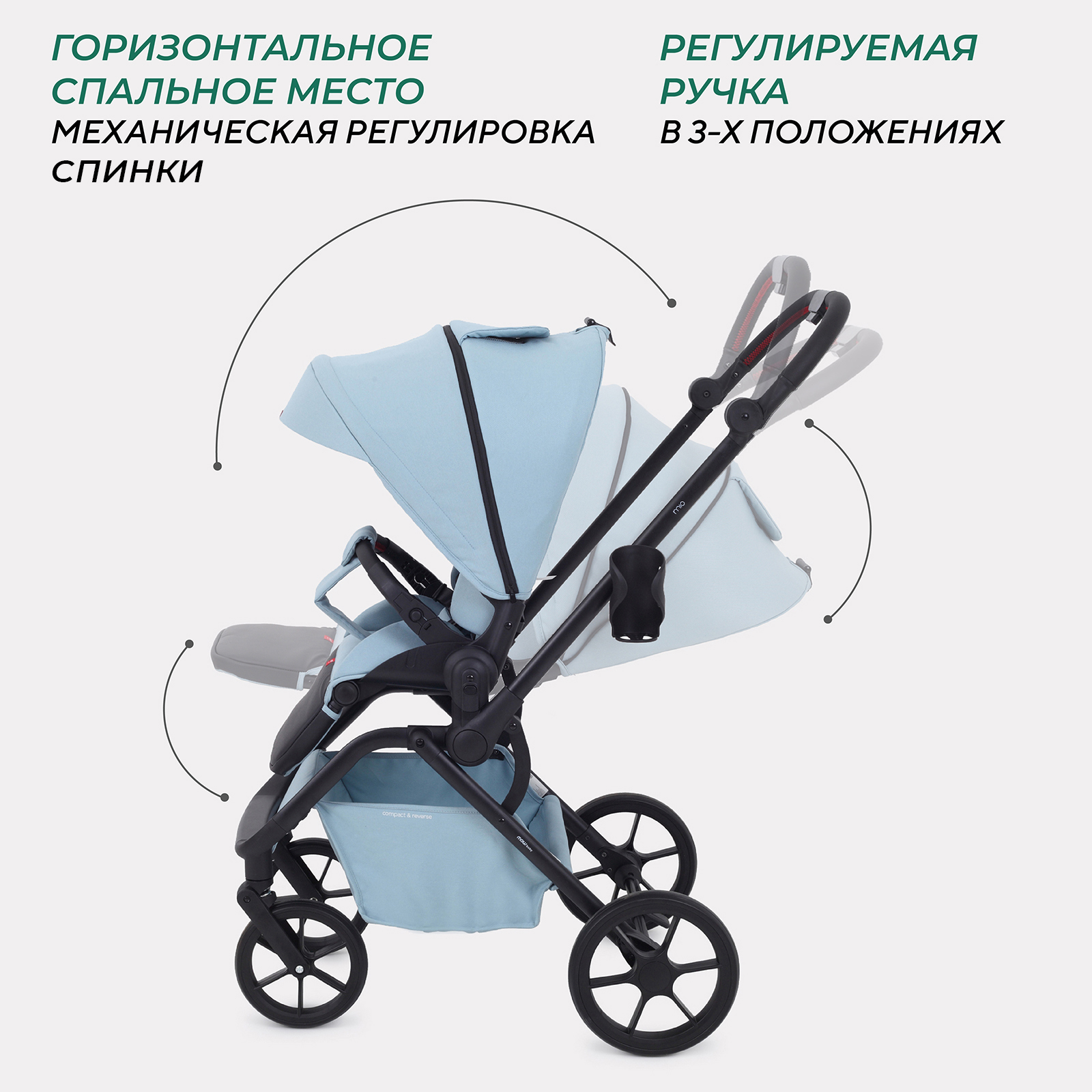 Коляска прогулочная MOWbaby Mio голубой - фото 7