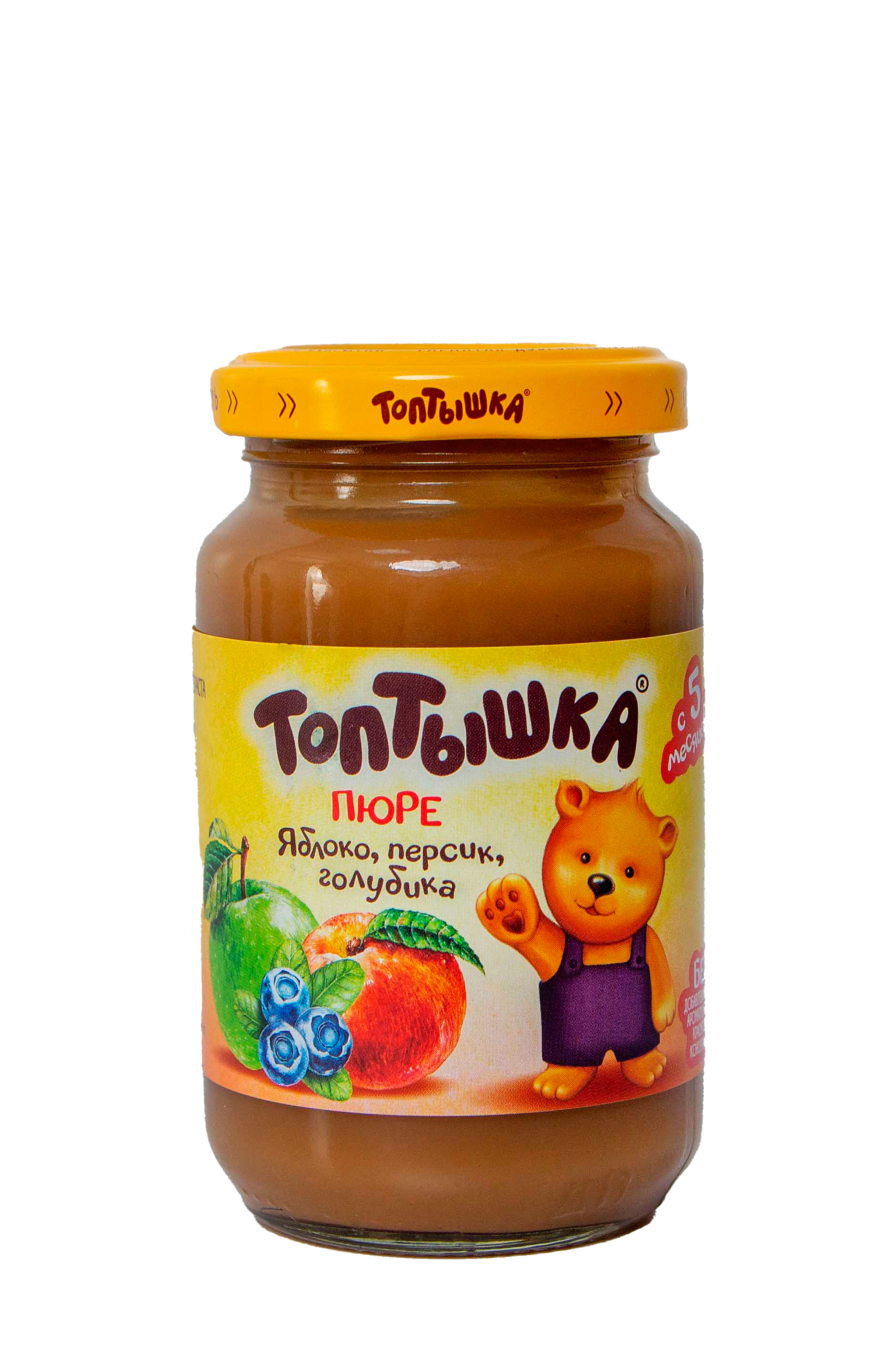 Пюре Топтышка Яблоко-персик-голубика с 5 мес 190 г - фото 1