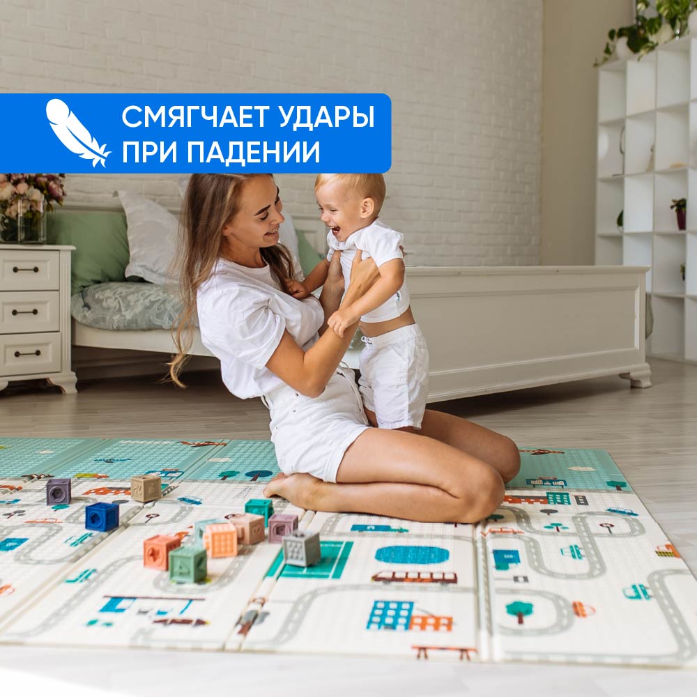 Детский коврик MIKMEL складной игровой развивающий двусторонний для ползания 180х200 см Город/Зоопарк - фото 11