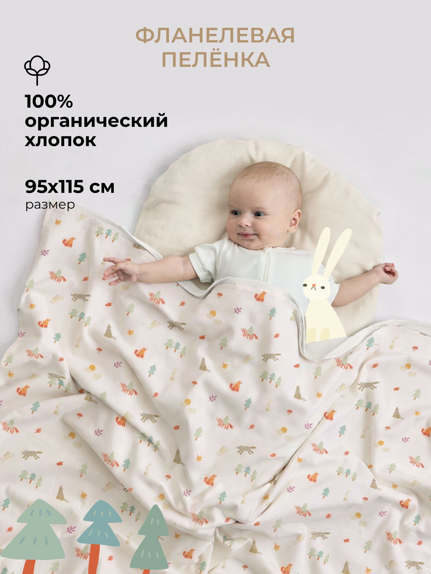 Пелёнка BUBA KIDS Однажды в лесу фланель 95х115 см 1 шт. - фото 1