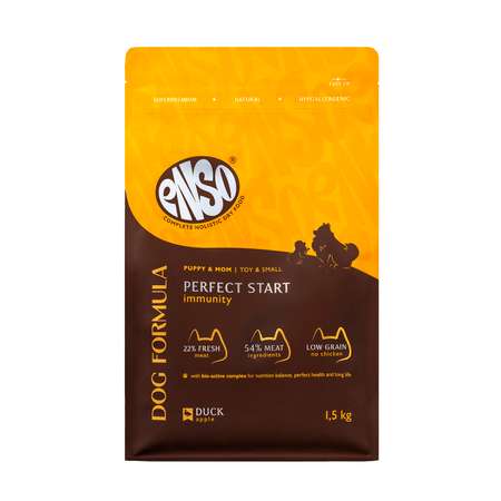 Корм сухой полнорационный для щенков ENSO Dog Perfect start мелких и миниатюрных пород с уткой и яблоком 1.5кг