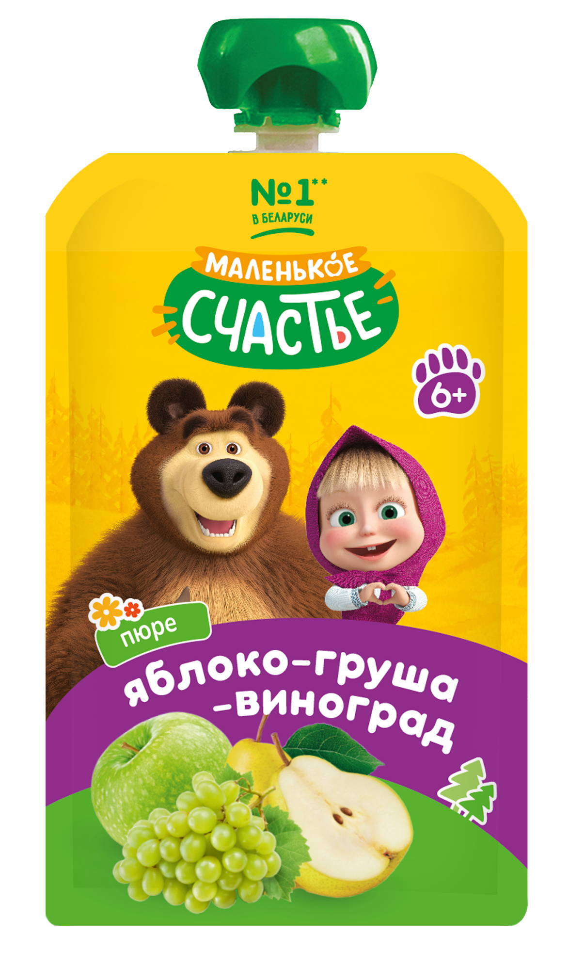 Пюре Маленькое счастье Яблоко-груша-виноград с 6 мес 180 г - фото 1