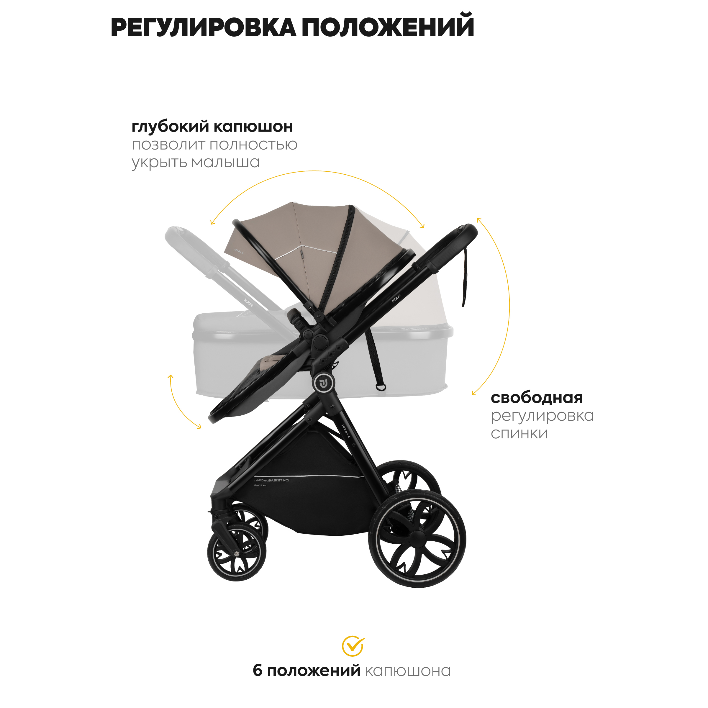 Коляска трансформер JOVOLA Folk 2в1 бежевый - фото 4