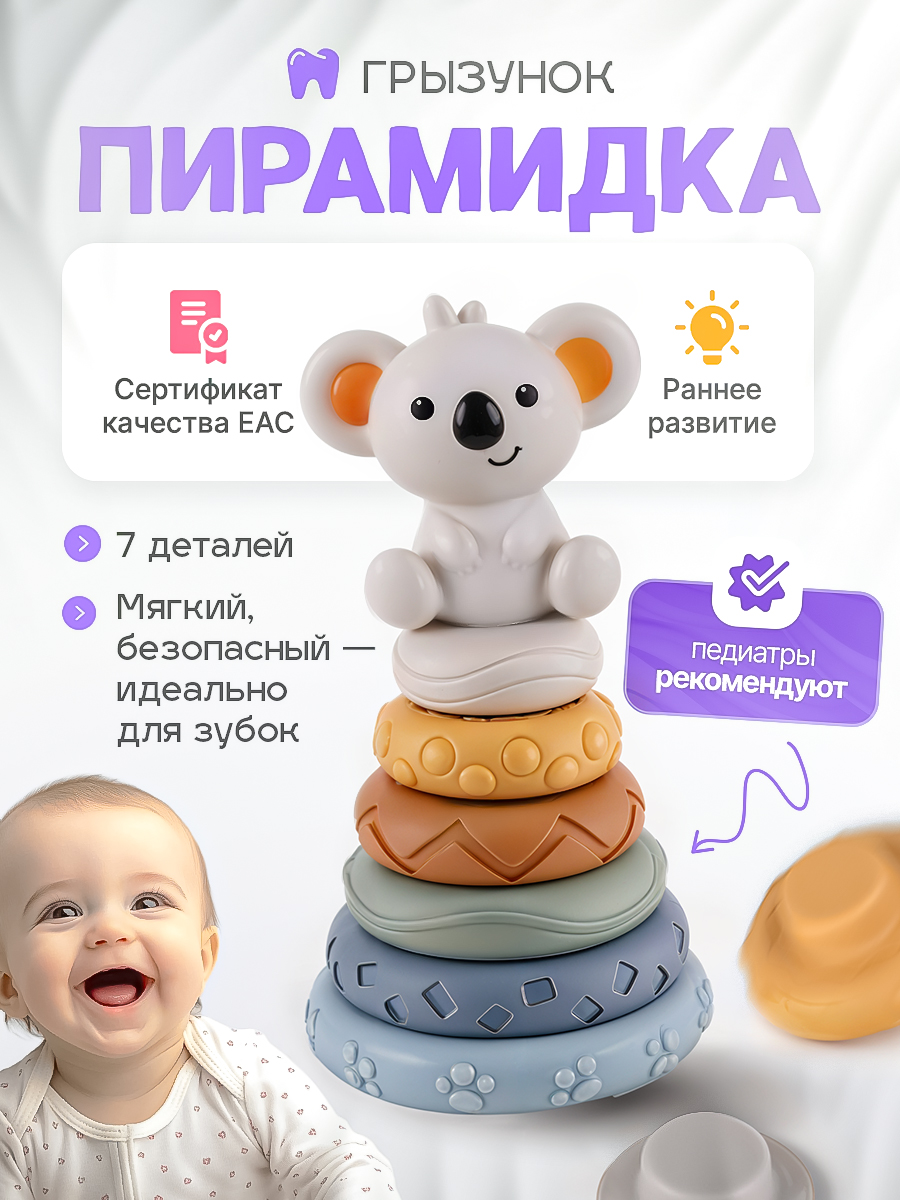 Игрушка SHARKTOYS пирамидка Панда с прорезывателем - фото 1