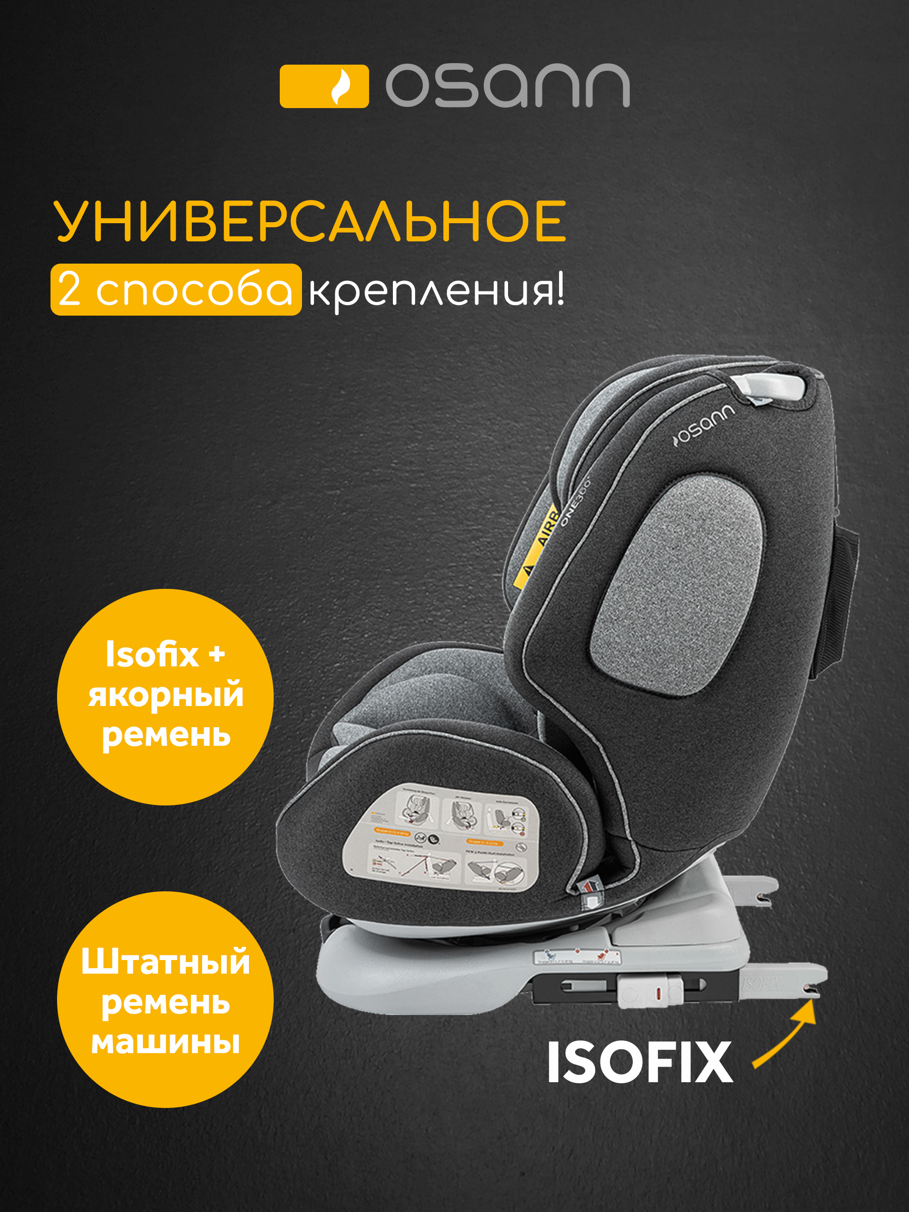 Автокресло Osann One 360 Isofix 0+/1/2/3 (0-36 кг) серый - фото 6
