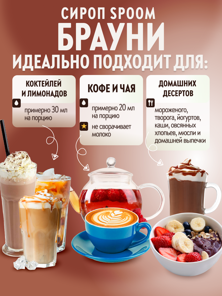 Сироп SPOOM Брауни 250мл для кофе коктейлей и десертов - фото 3