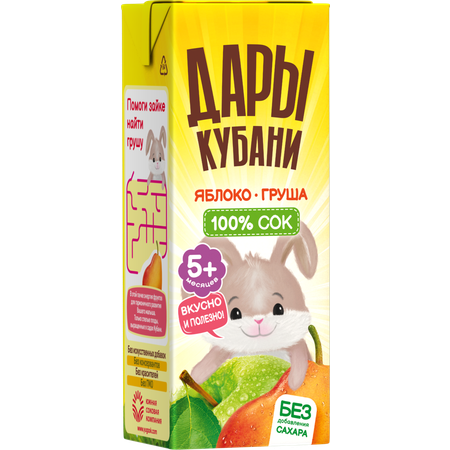 Сок Дары Кубани Яблоко-груша с 5 мес 0.2 л 15 шт.