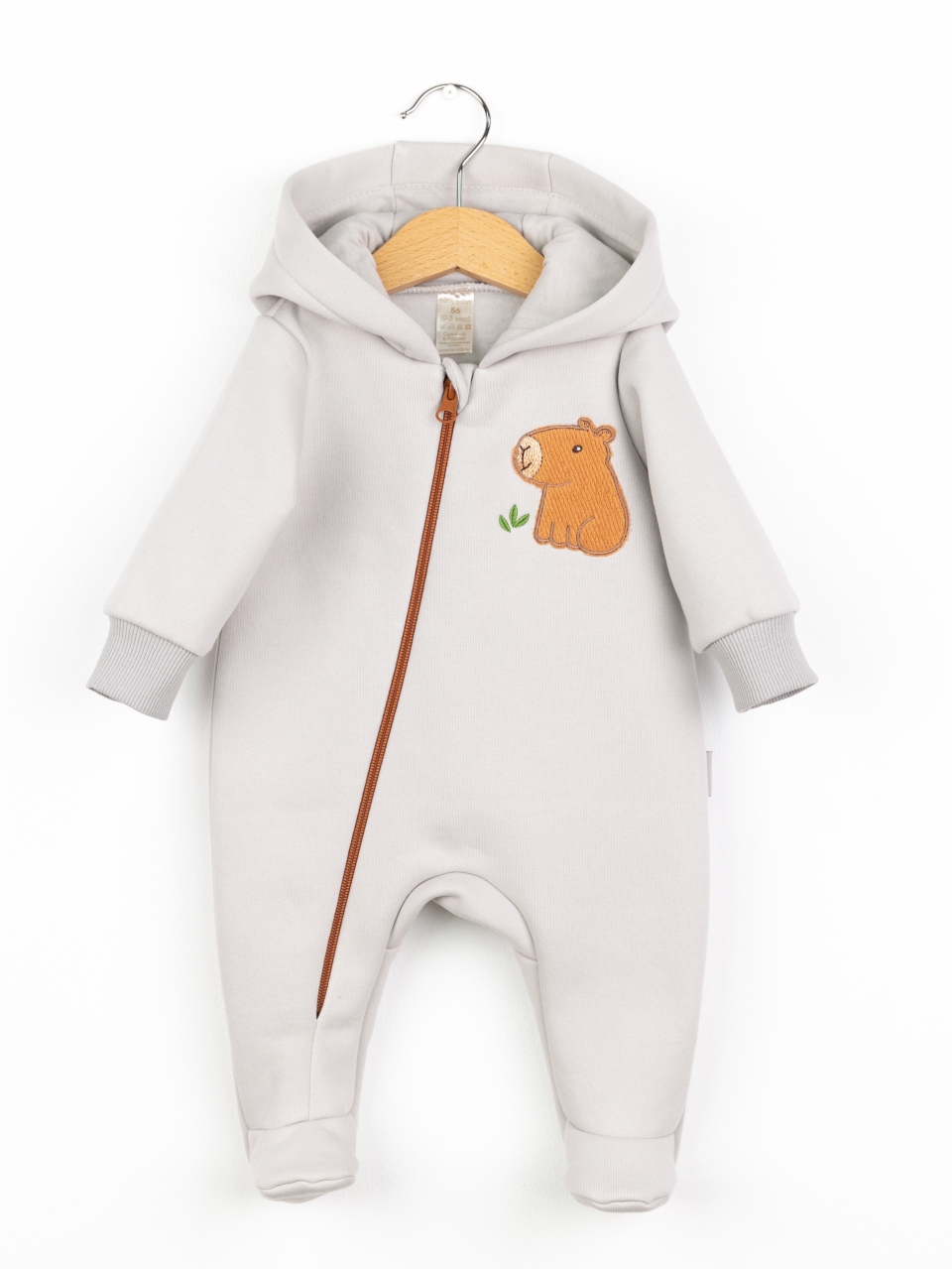 Комбинезон утепленный Baby boom К407/6-Ф аппликация капибара светло-серый - фото 1