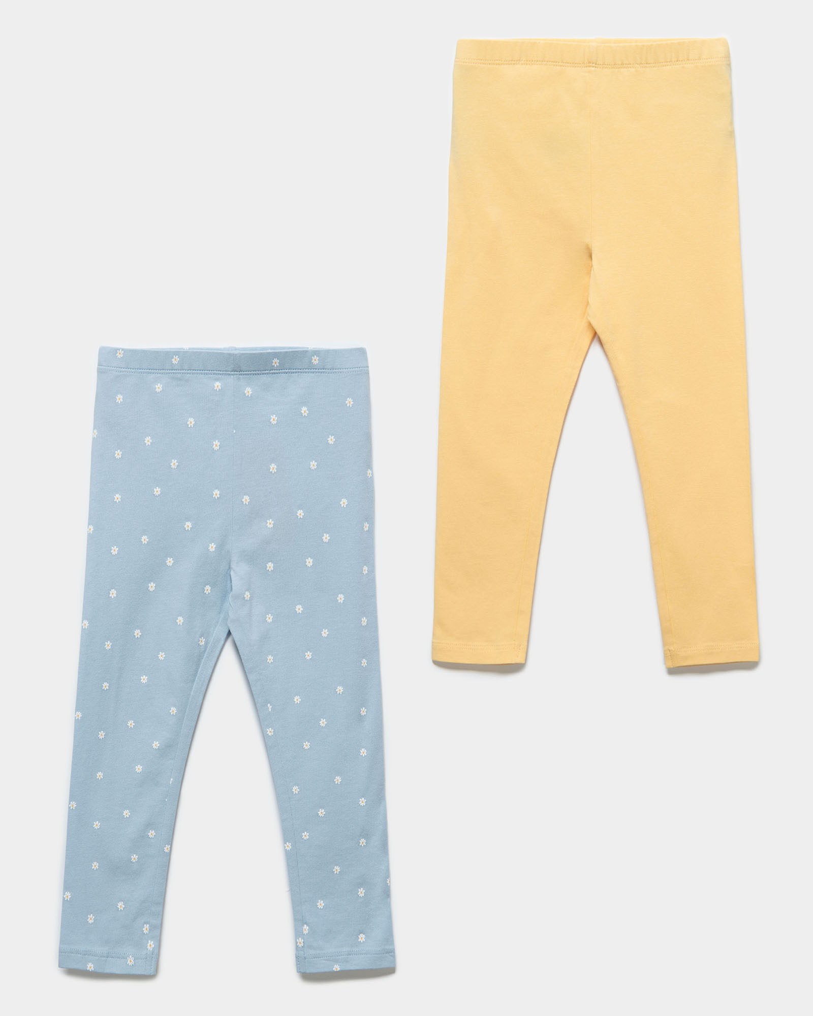 Изображение товара Леггинсы BabyGo комплект 2 шт для девочки желтые и голубые с принтом