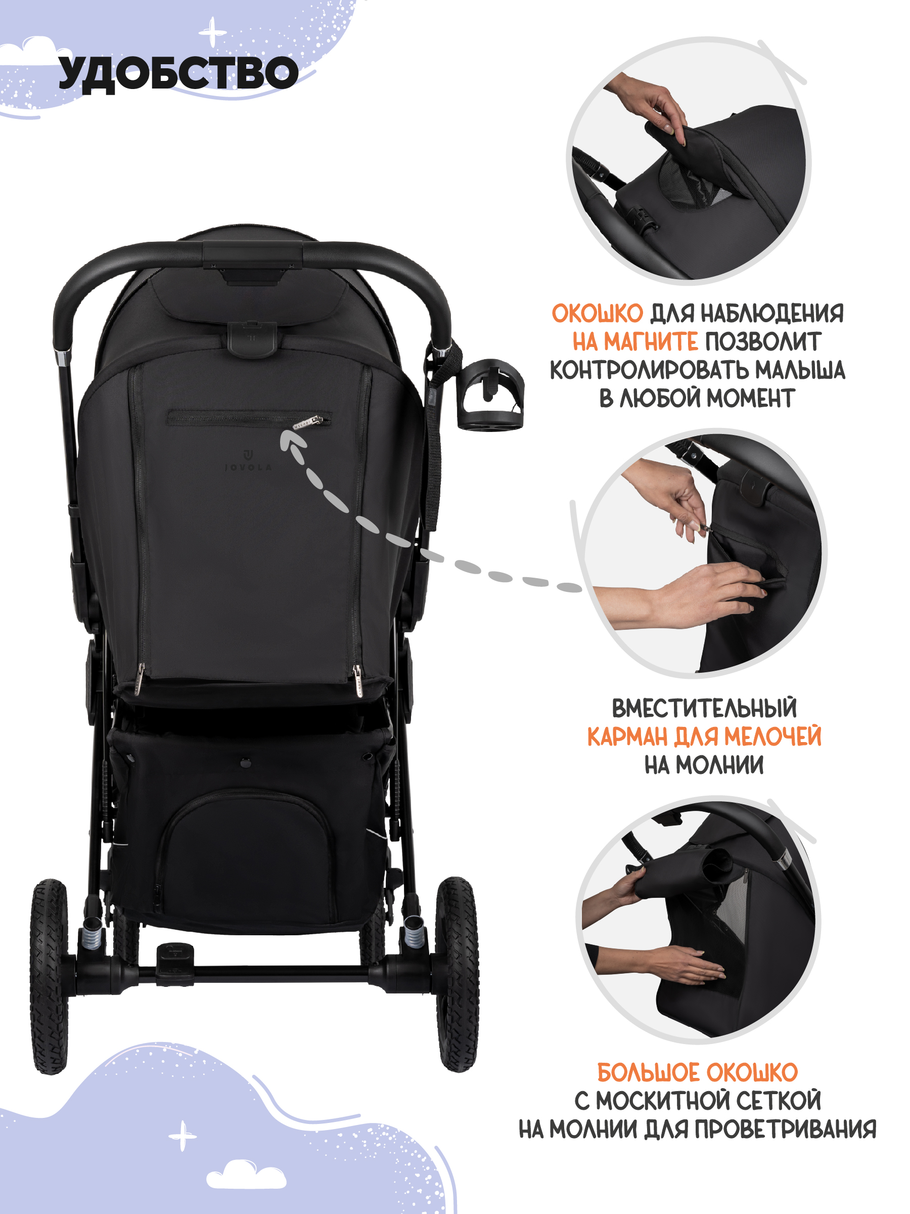 Коляска прогулочная JOVOLA Magma Plus черный - фото 6