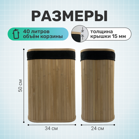 Корзина бельевая деревянная с крышкой ZDK Homium for Home Eco цвет светлое дерево черный
