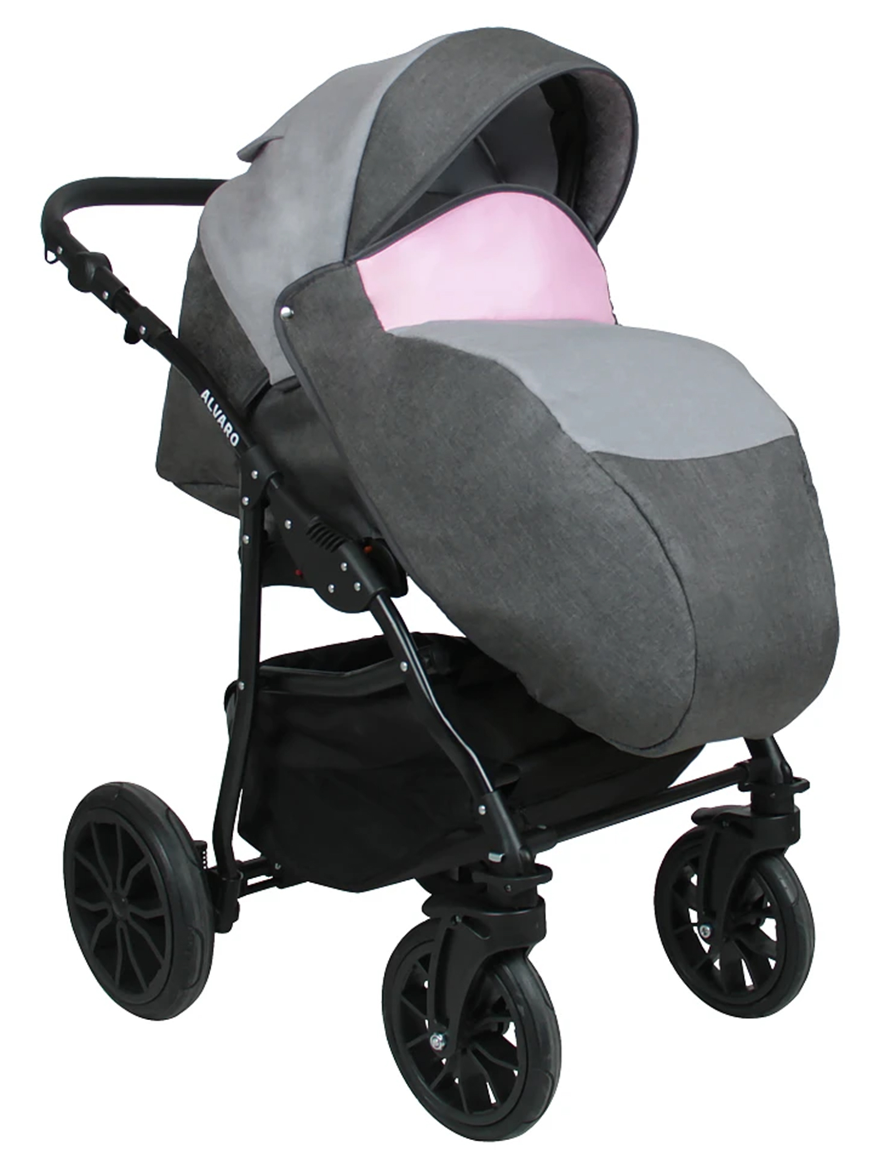 Коляска 2в1 alis Alvaro 03 серый-розовый - фото 4
