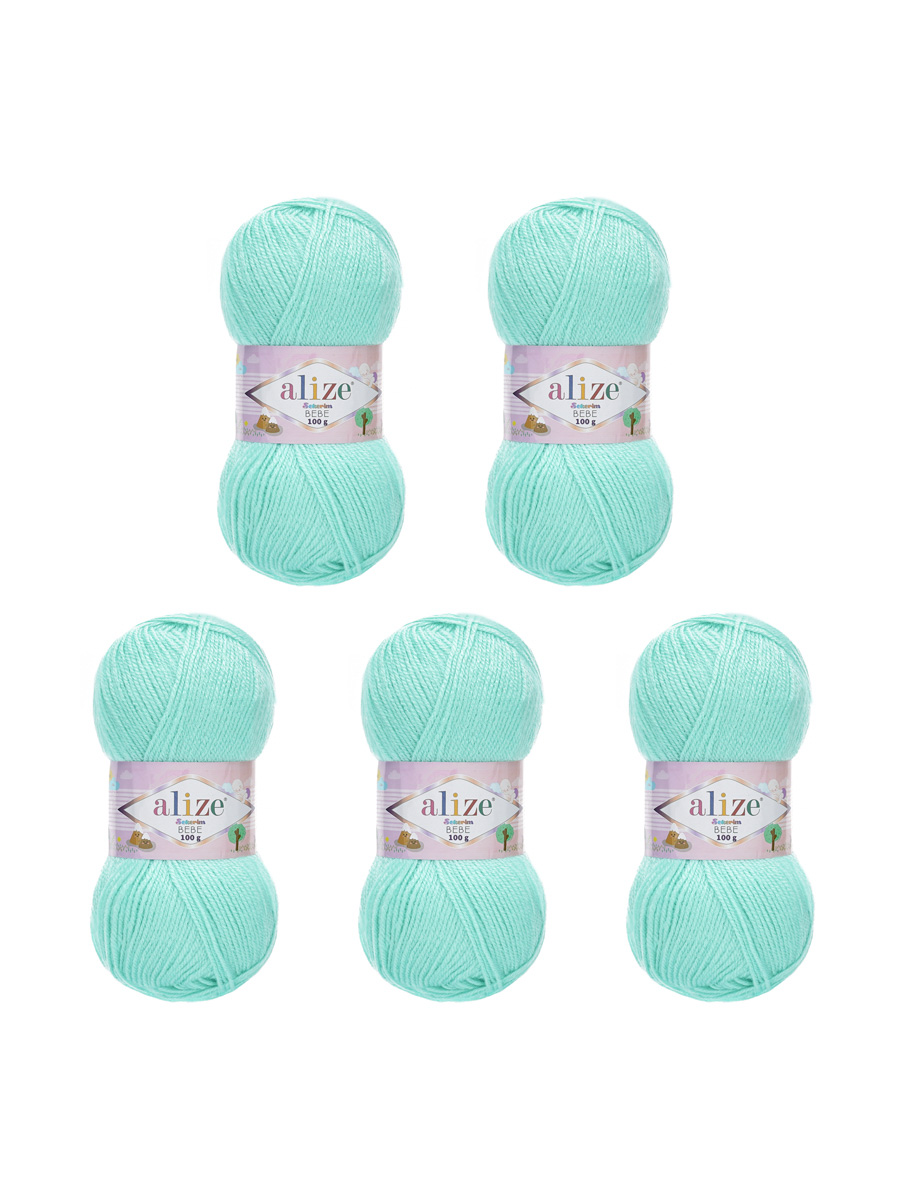 Пряжа для вязания Alize sekerim bebe 100 гр 320 м акрил для мягких игрушек 19 светло-зеленый 5 мотков - фото 5