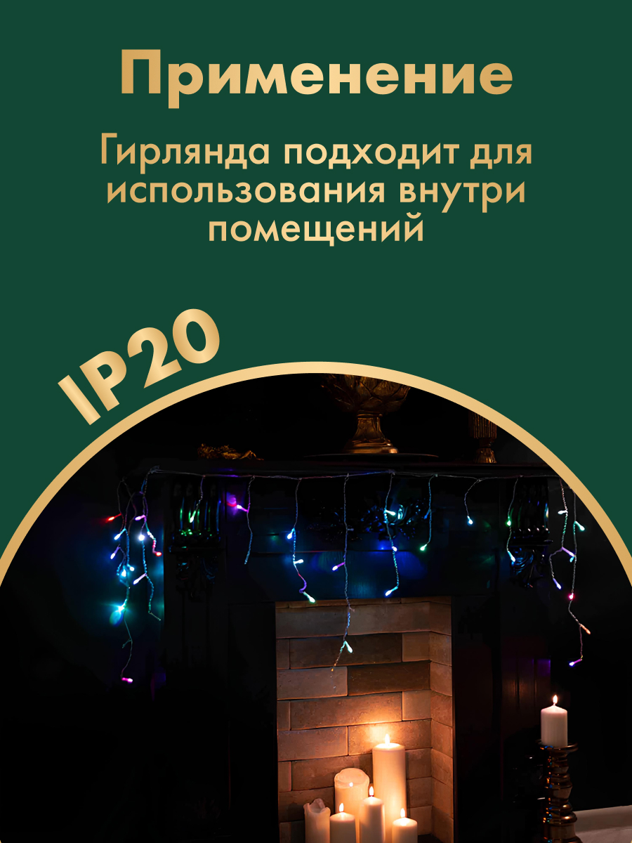 Светодиодная гирлянда NEON-NIGHT Бахрома 1.8х0.5 м 8 режимов с эффектом смены цветов RGB - фото 4