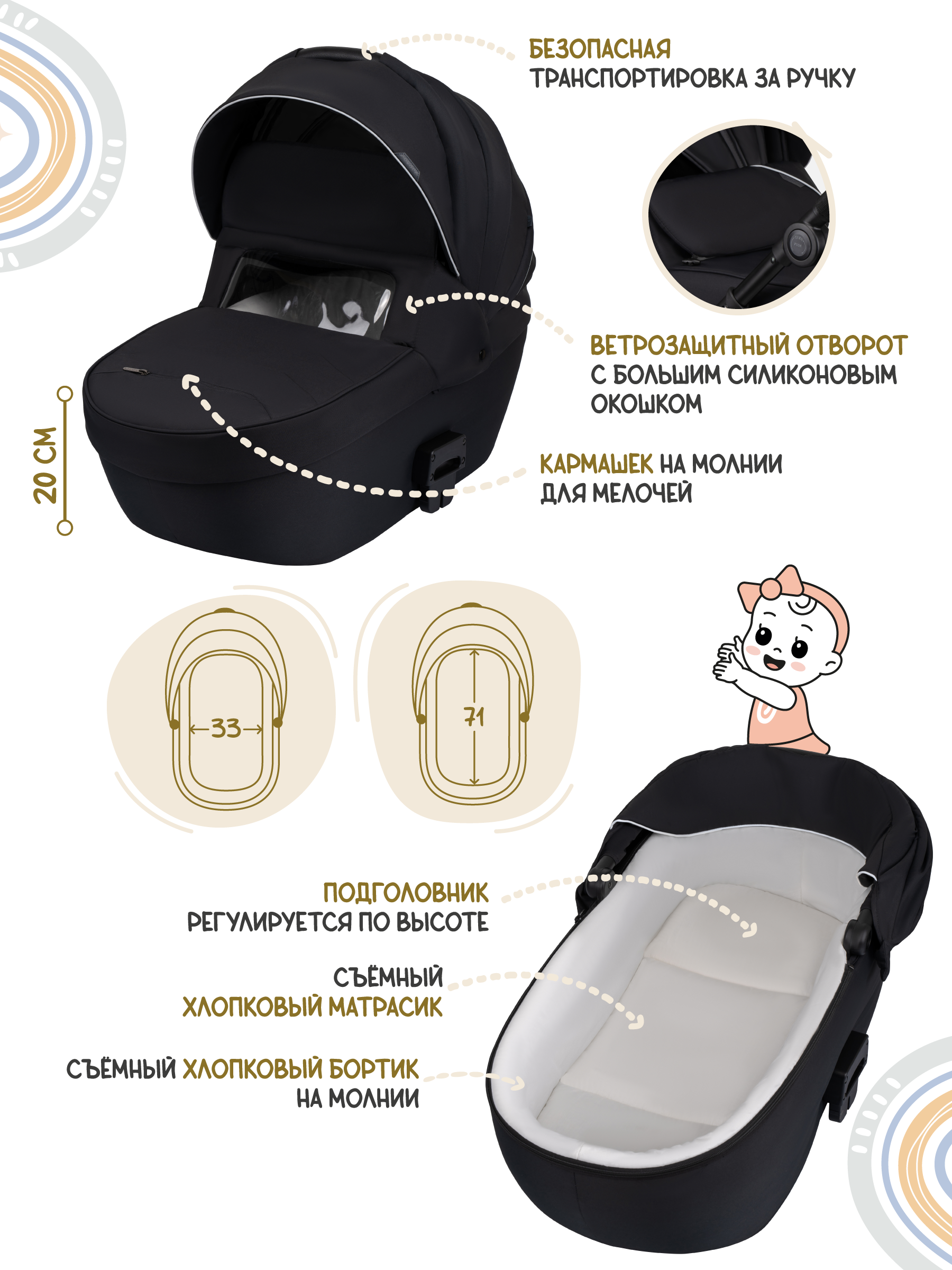 Коляска 3в1 JOVOLA Swift Plus черный - фото 4