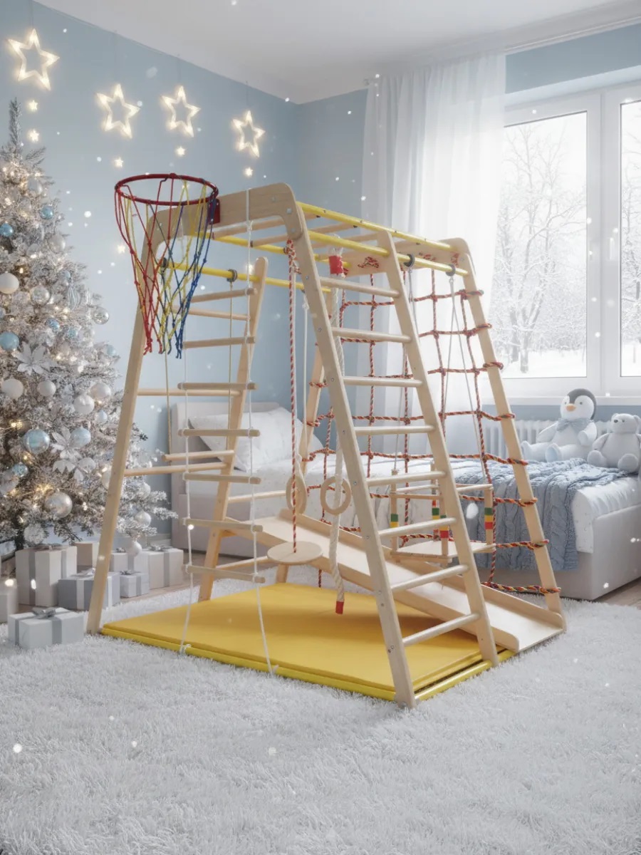 Детский спортивный комплекс Perfetto Sport Весёлый Малыш Wood горка фанерная - фото 1