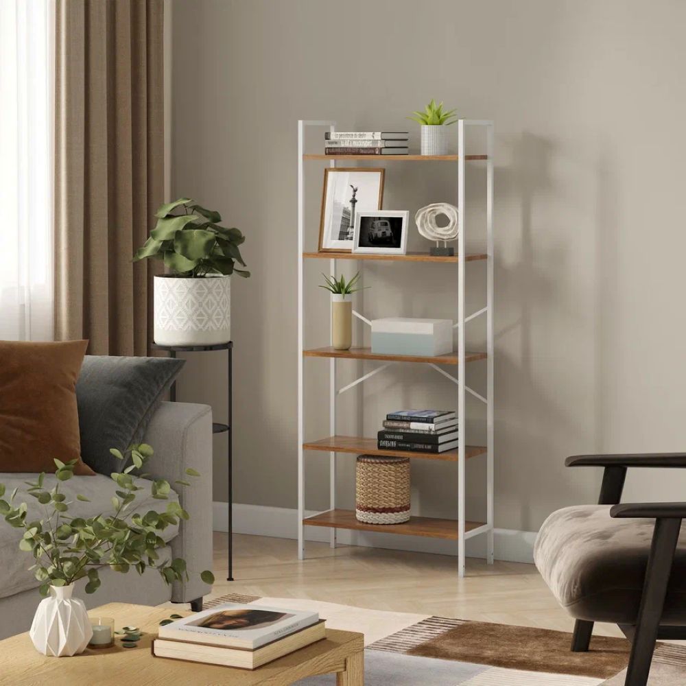 Стеллаж Leset Стилвуд 25 широкий 5 полок Белый/Дуб крафт золотой - фото 3