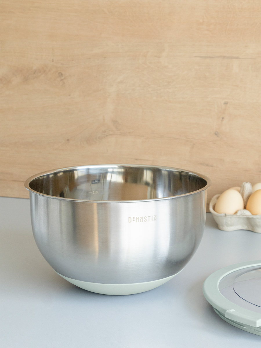 Миска DeNASTIA с прозрачной крышкой 3 л нерж.сталь ментол A000341 - фото 3