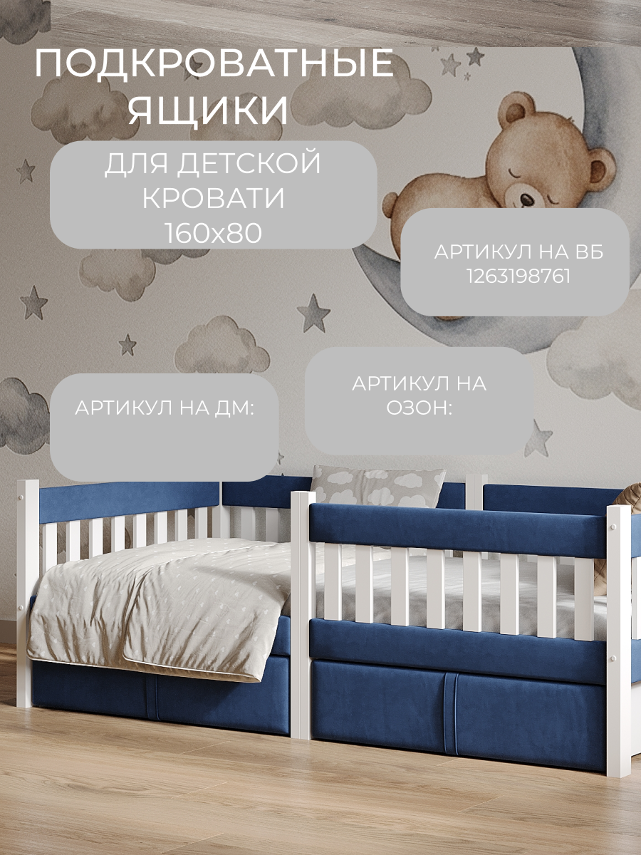 Кровать подростковая Мамина прелесть с мягкими бортиками 160х80см (синий) - фото 7