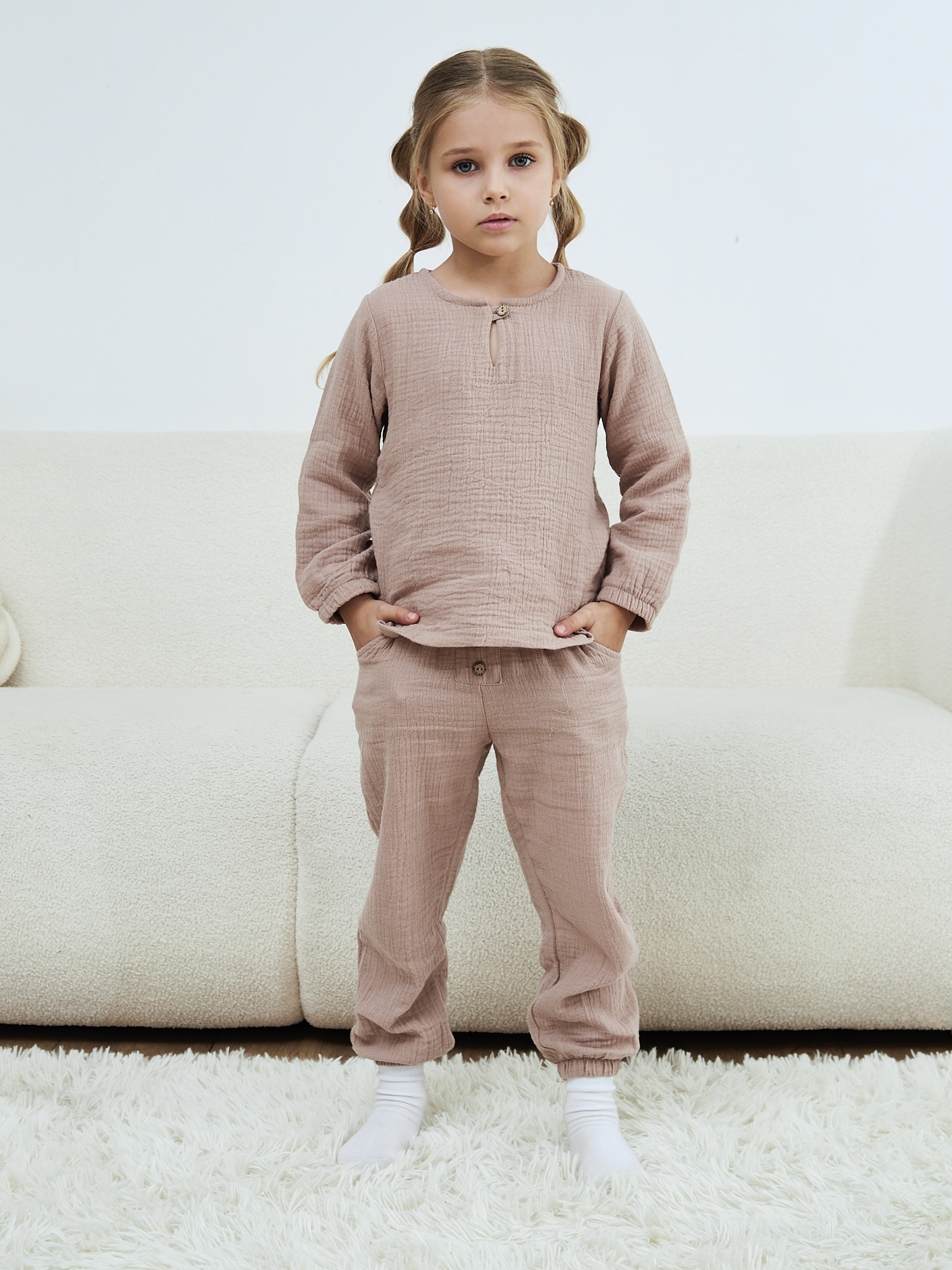 Лонгслив и брюки MOUN Костюм_муслин_бежевый - фото 1