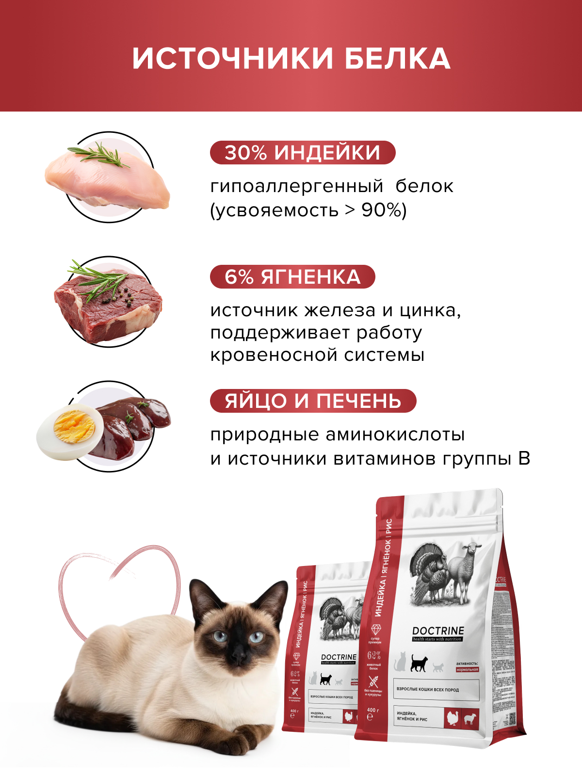 Корм для кошек DOCTRINE сухой с индейкой, ягненком и рисом 2 кг - фото 7
