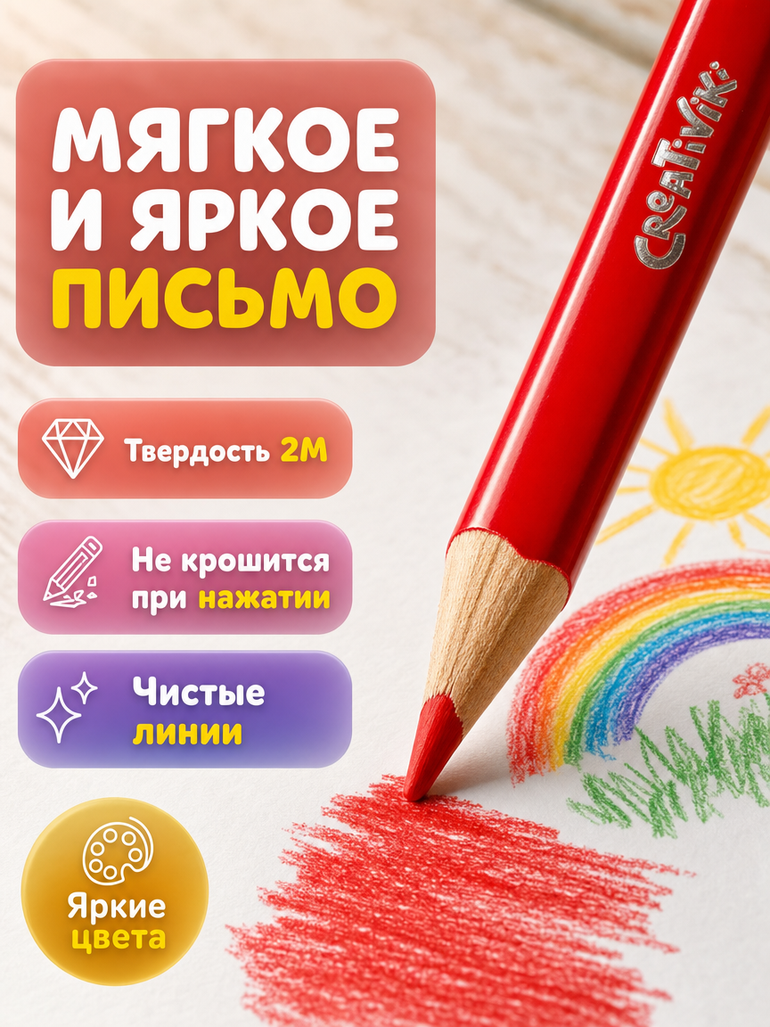 Карандаши цветные CReATiViKi 24 шт. - фото 5