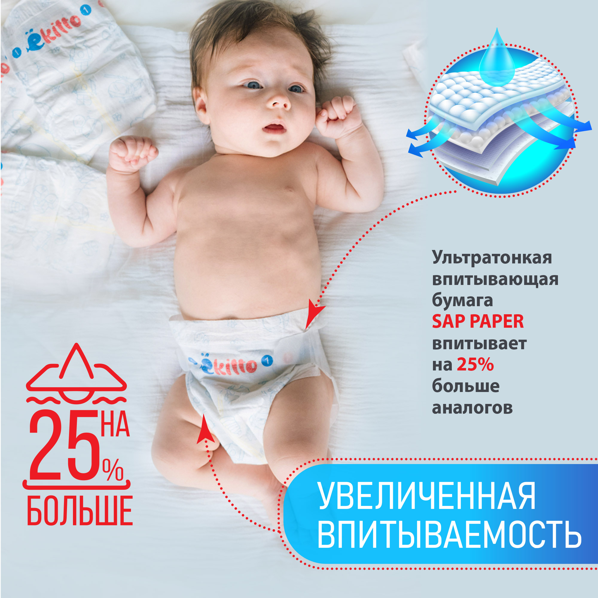 Подгузники Ekitto L (9-14 кг) 44 шт. - фото 4