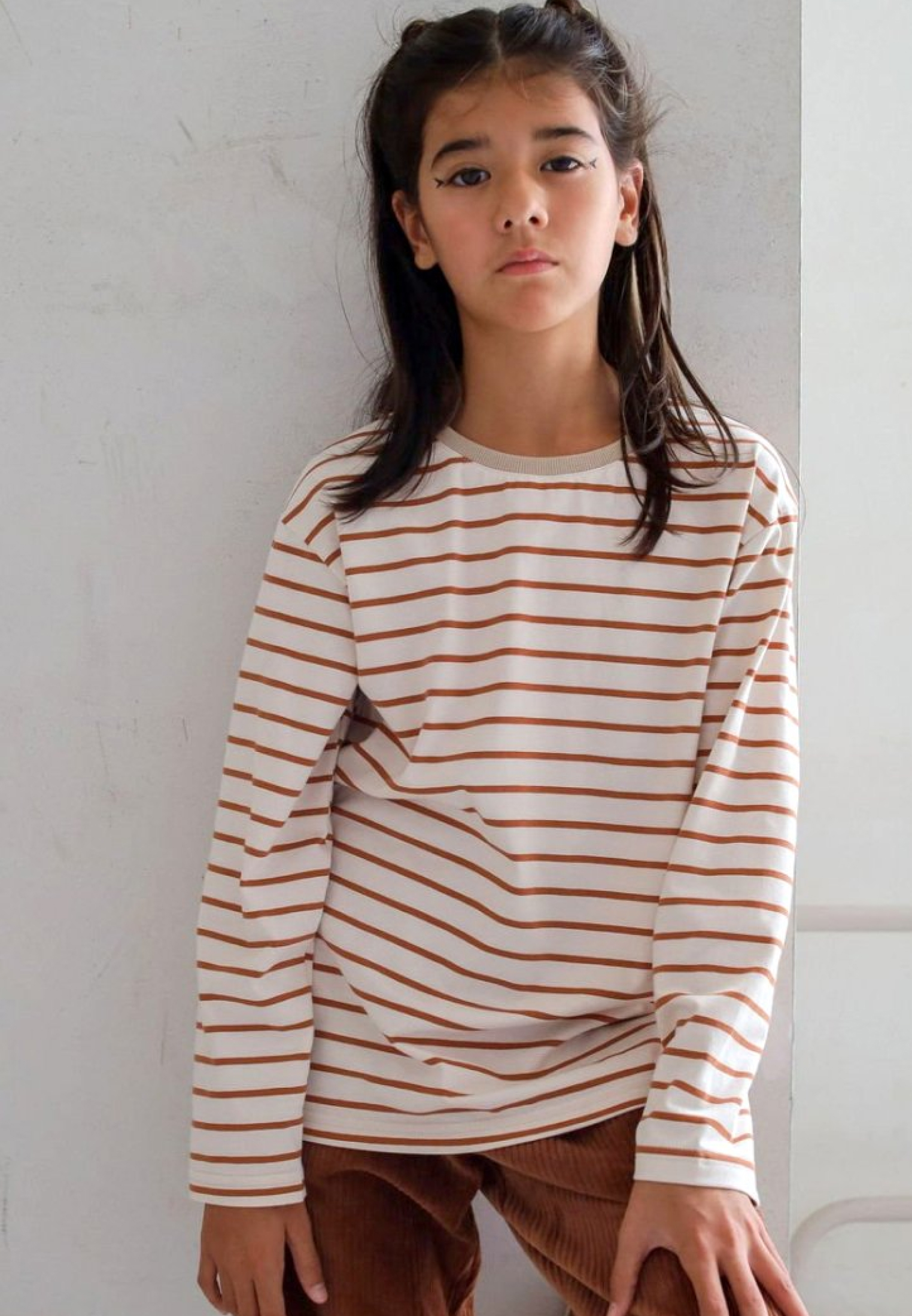 Лонгслив MINIDINO Т-Д-054 Лонгслив over size полоска медь - фото 1