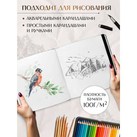 Скетчбук Проф-Пресс 20х20 см на резинке. А5 80 лист. 1 шт.