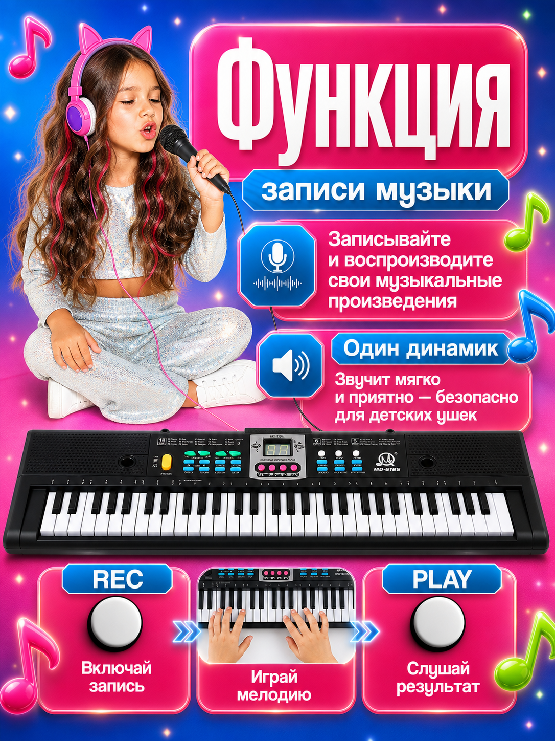 Игрушка музыкальная FAIRYMARY 61 клавиша Детский развивающий синтезатор, пианино - фото 3