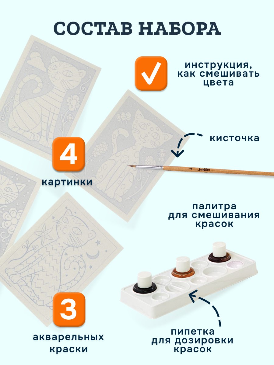 Набор для рисования SentoSphere Кошки мини акварель - фото 4