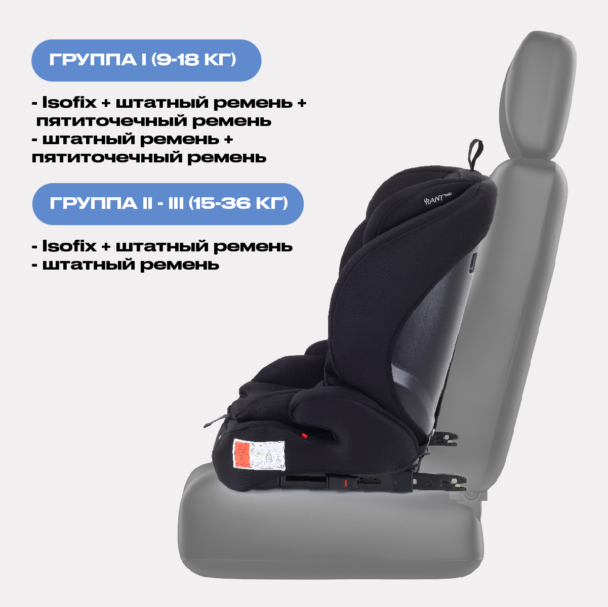 Автокресло Rant Basic Apex isofix Isofix 1/2/3 (9-36 кг) черный - фото 4