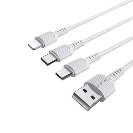 Кабель Borofone BX72 3в1 microUSB/Lightning/Type-C-USB 2А 1м в ассортименте