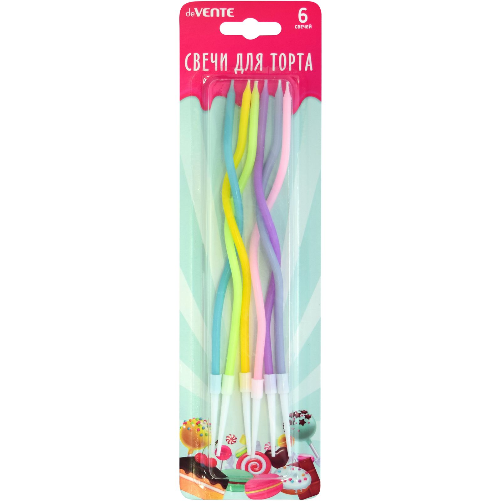 Изображение товара Набор свечей для торта deVENTE Dexterous 6 изогнутых пластиковых свечек пастельных цветов