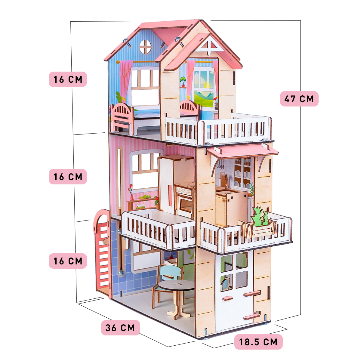 Домик для кукол M-WOOD 47 см с мебелью 3091 - фото 4
