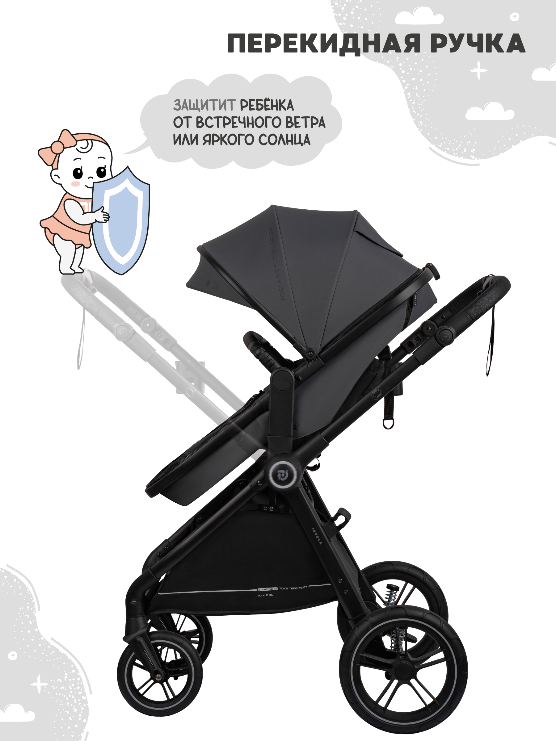 Коляска трансформер JOVOLA Truck, перекидная ручка серый - фото 8