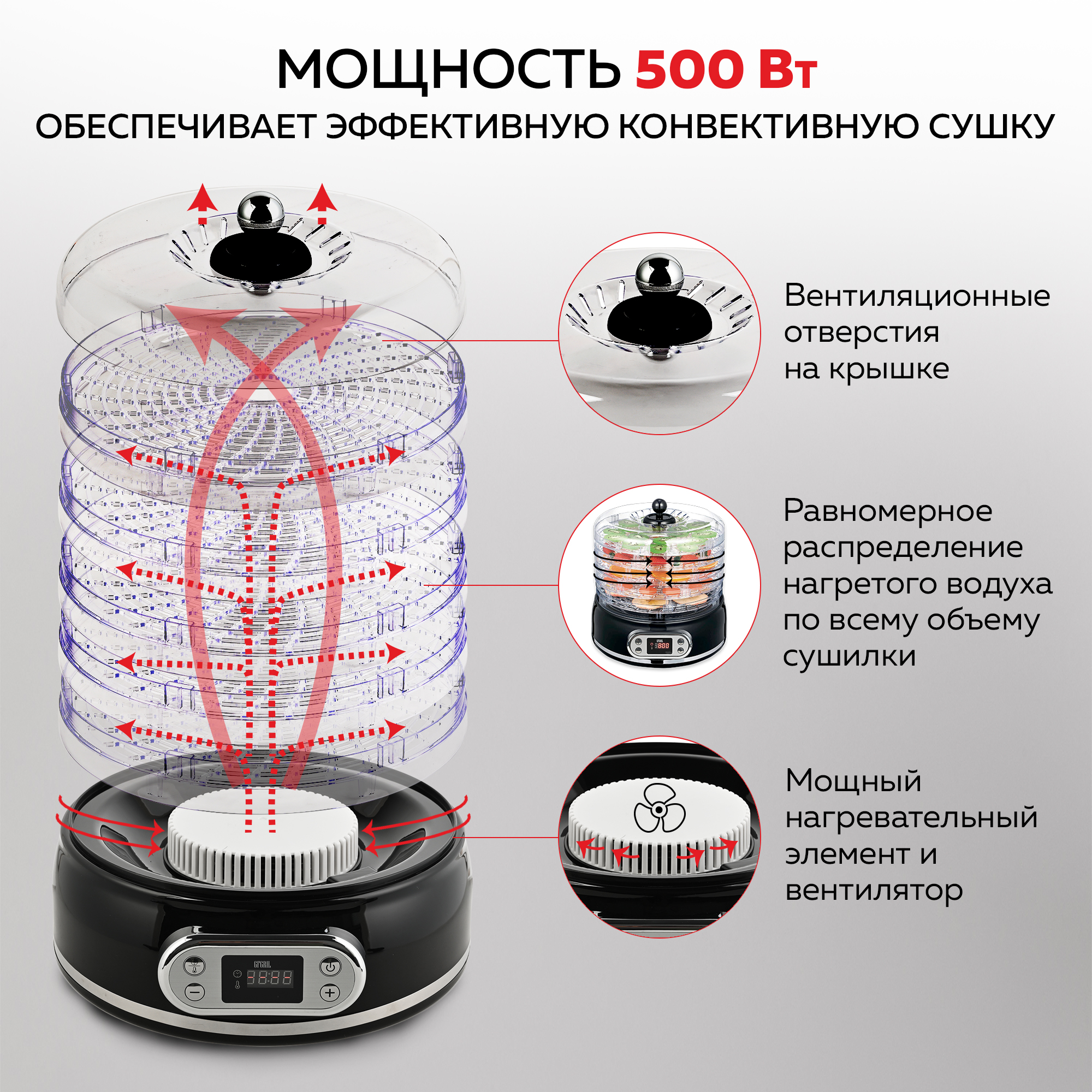 Дегидратор GFGRIL для овощей и фруктов GFD-002 5 уровней овальный - фото 8