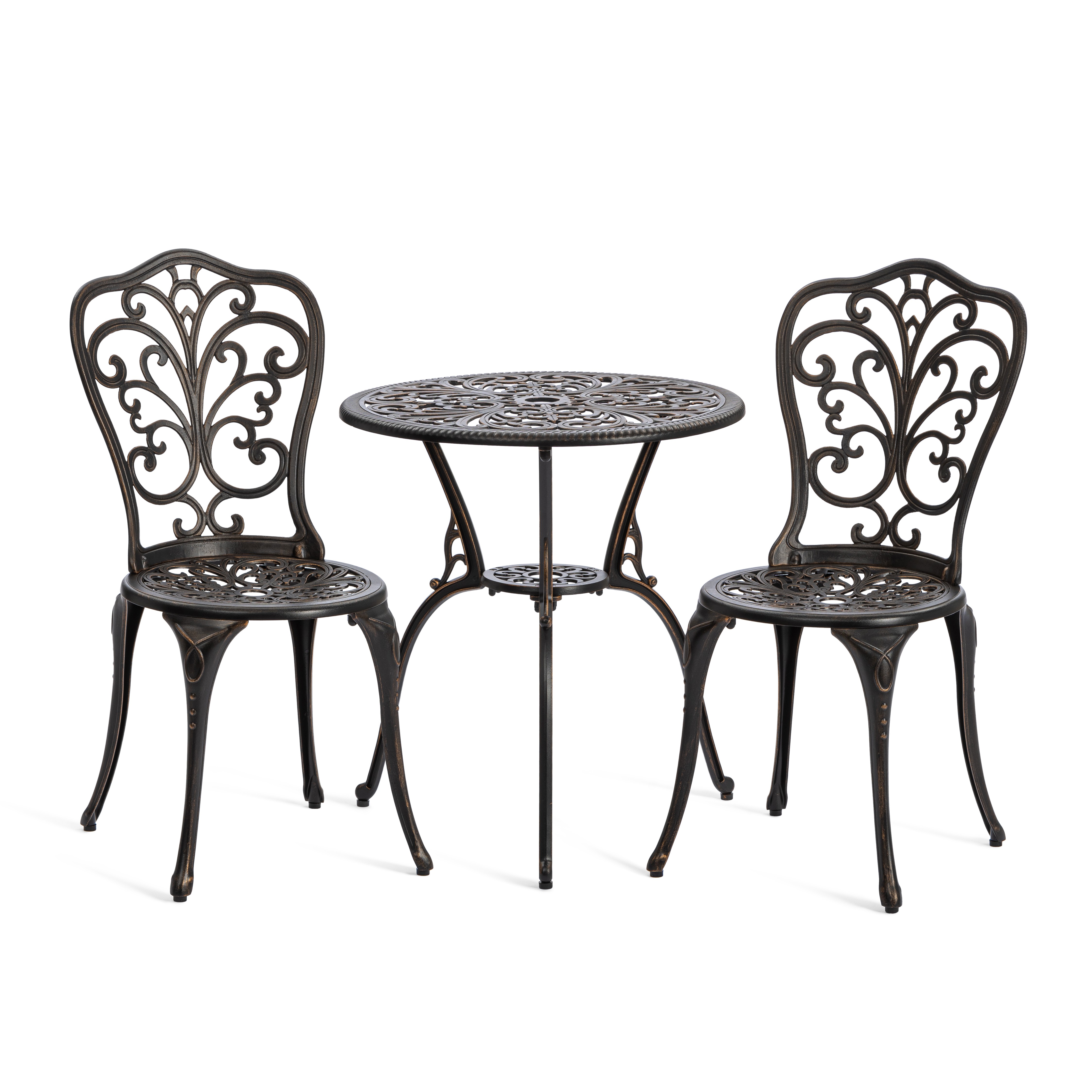 Комплект садовой мебели TETCHAIR Романс (стол+2 стула), алюминиевый сплав, D60/H67, 53х41х89см, бронзовый - фото 2