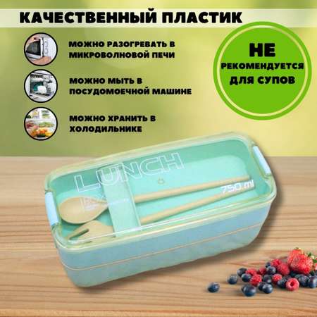 Ланч-бокс iLikeGift Convenient green с приборами