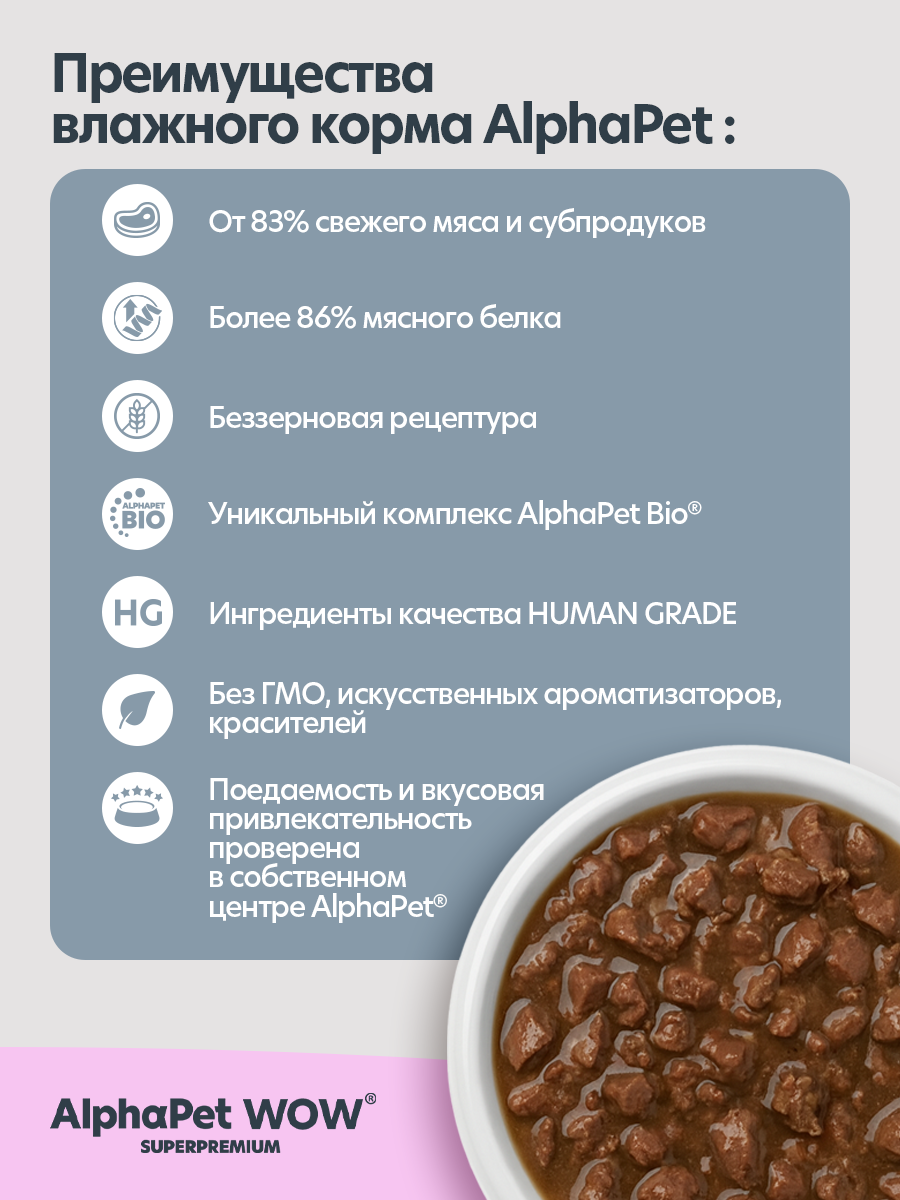 Пауч 28 шт Влажный полнорационный корм AlphaPet для кошек с чувствительным пищеварением кролик с потрошками нежные ломтики 85 - фото 3