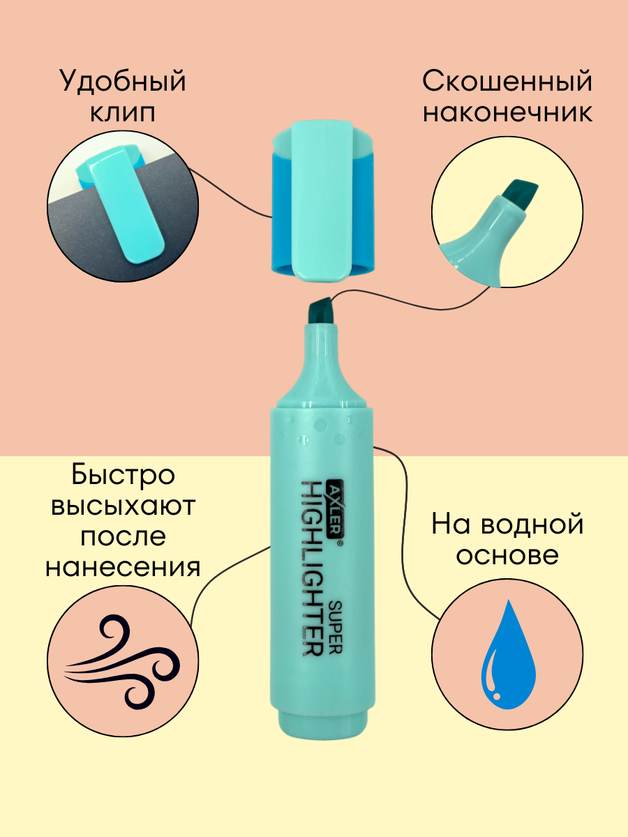 Текстовыделители AXLER 6 шт. - фото 4