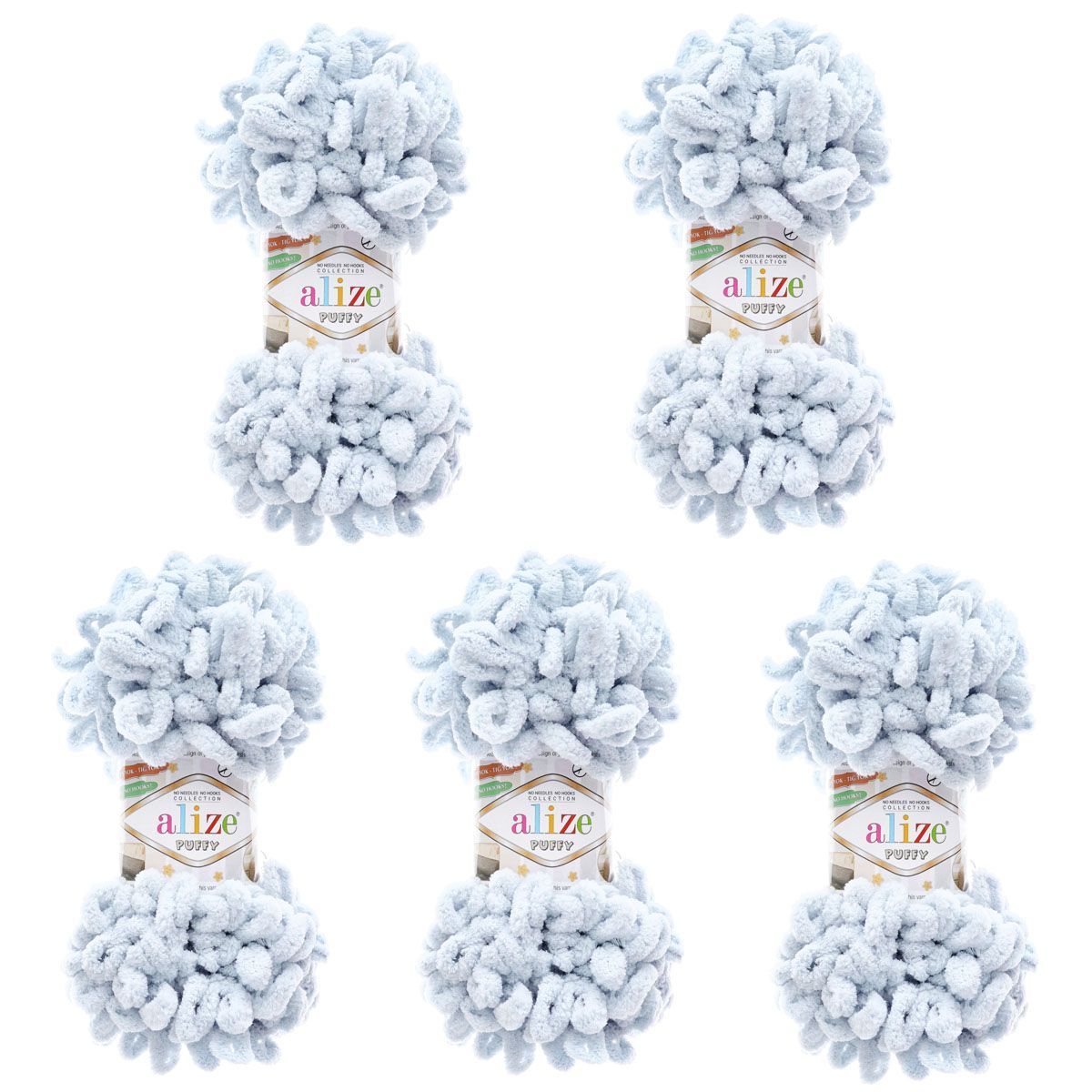 Пряжа для вязания Alize puffy 100 г 9 м микрополиэстер фантазийная плюшевая 416 св.серый 5 мотков - фото 3