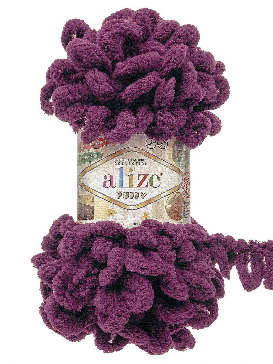 Пряжа для вязания Alize puffy 100 г 9 м микрополиэстер фантазийная плюшевая 111 сливовый 5 мотков - фото 4