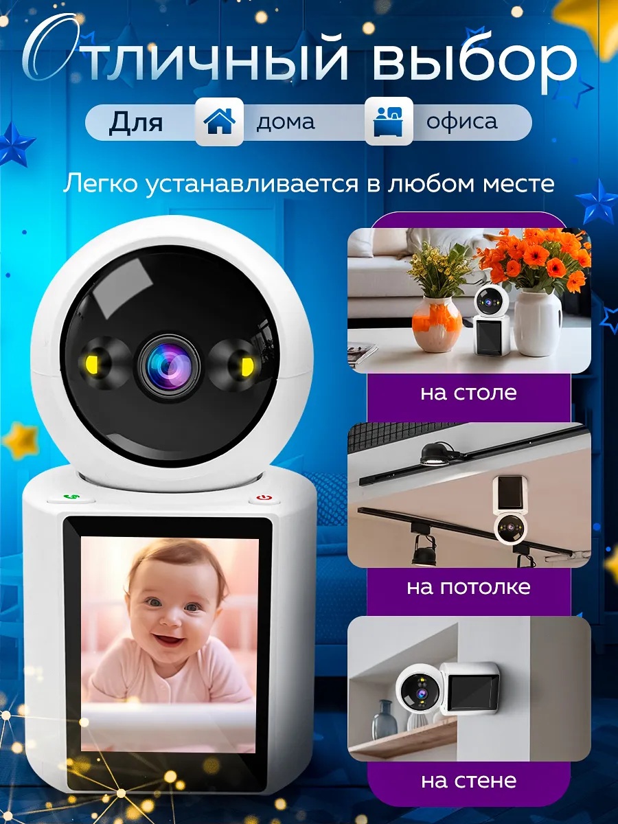 Камера видеонаблюдения Wi-Fi CASTLELADY поворотная с динамиком видеоняня - фото 2