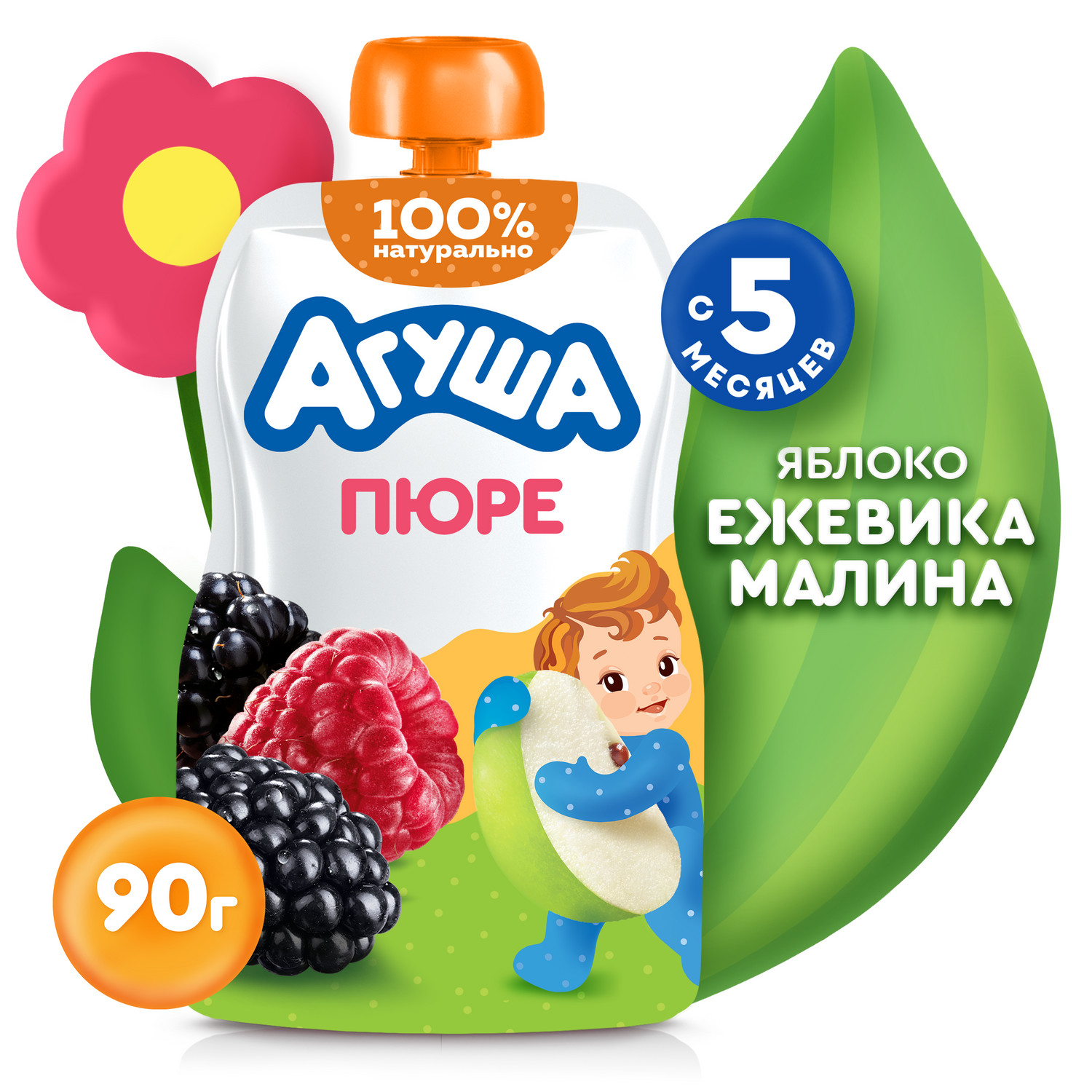 Пюре Агуша Яблоко-ежевика-малина с 5 мес 90 г - фото 1
