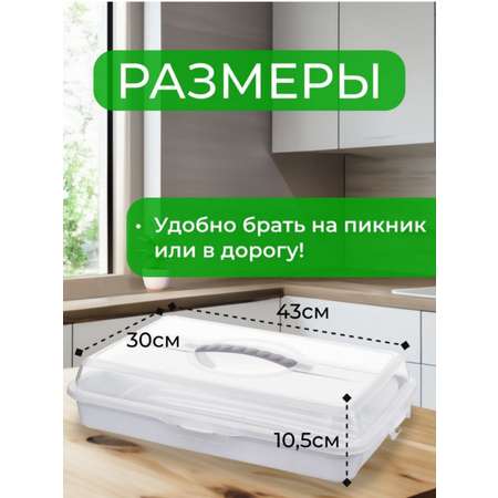 Тортовница прямоугольная elfplast на защелках для хранения и переноски выпечки